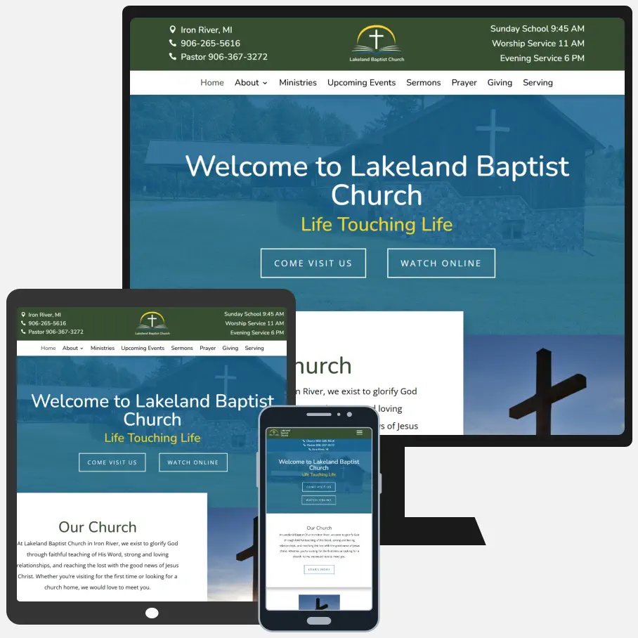 North Country Website Design created a Custom Website Design for Lakeland Baptist Church